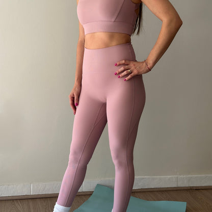 Calzas deportivas Rib de 80% Nylon y 20% Spandex color Rosa pastel tiro alto para mujer